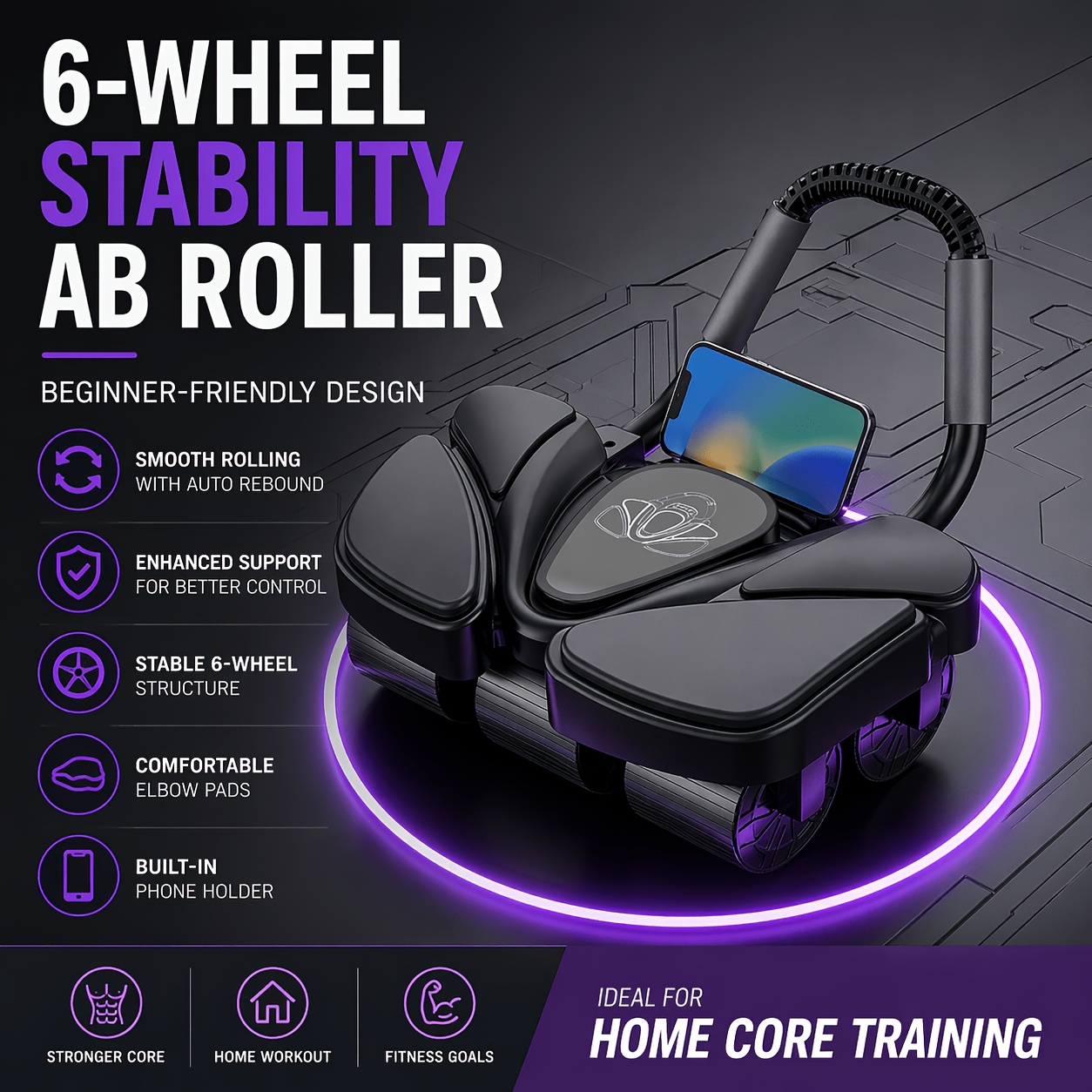 Home Gym Second - 2026 6 Tekerlekli Ab Roller, Dirsek